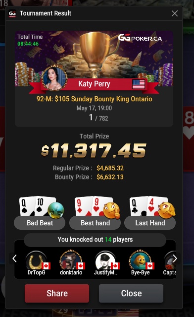 GGPoker $105 Bounty King - $11,317 - 1st/782